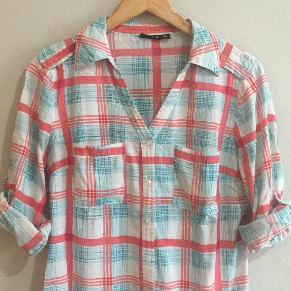 A.n.a Coral and Turquoise Button Shirt